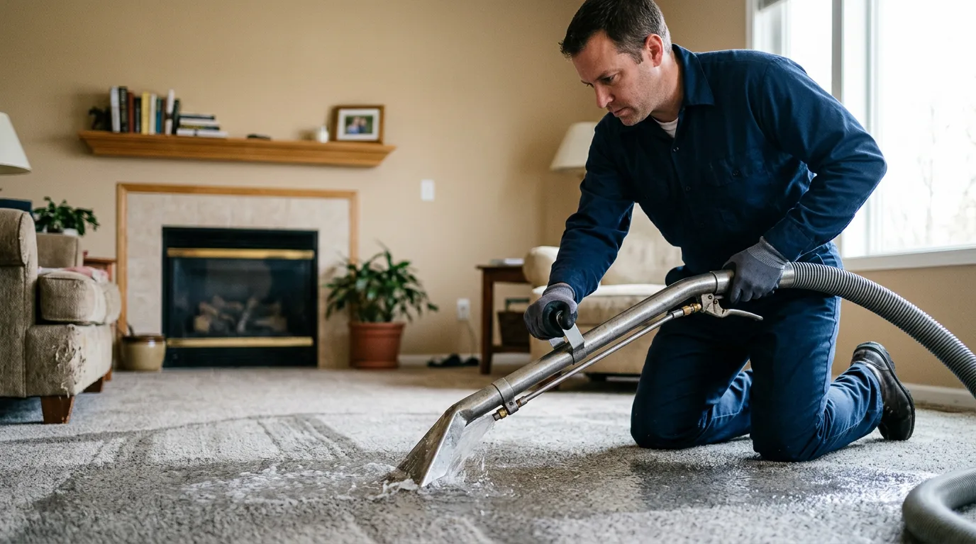 Water damage restoration technician working near Wadesville, IN